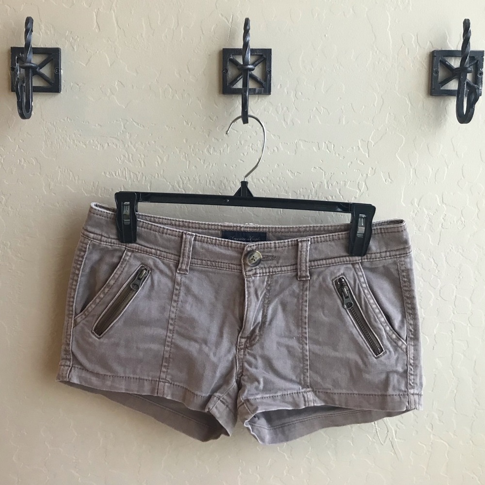 Taupe brown shorts with zippers